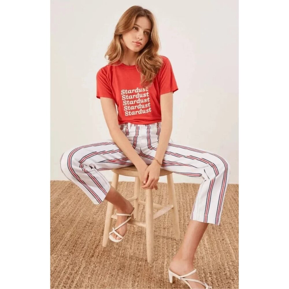 Reformation White and Red Striped Straight Leg Jeans